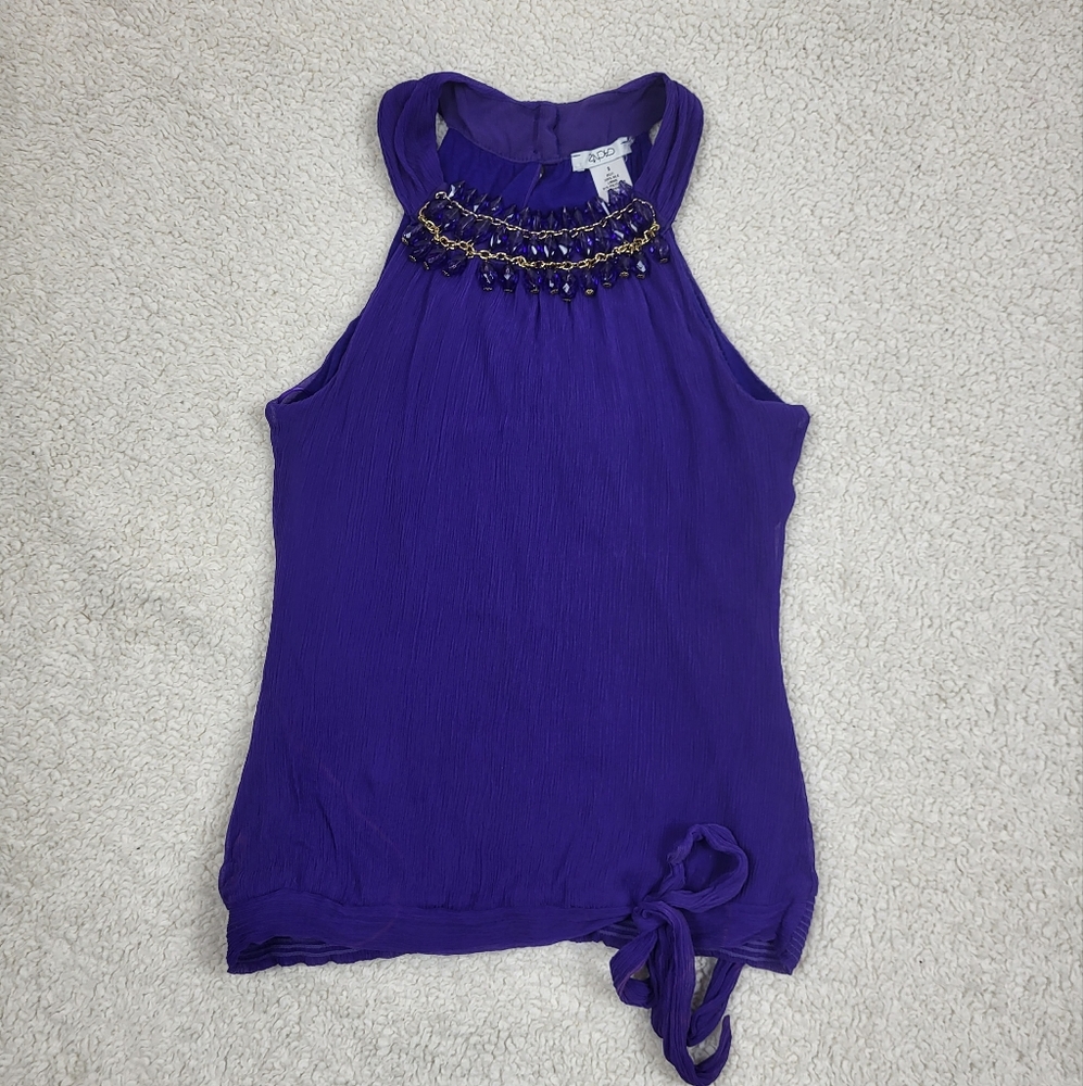 Cache, Size S, Purple Silk Top with Beads.